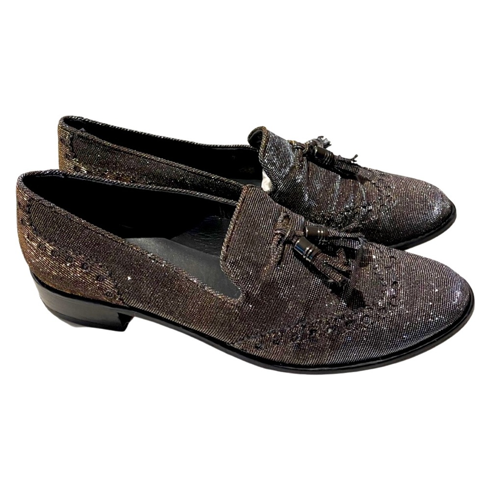 Stuart Weitzman Metallic Brown Sparkle Tassel Loafers